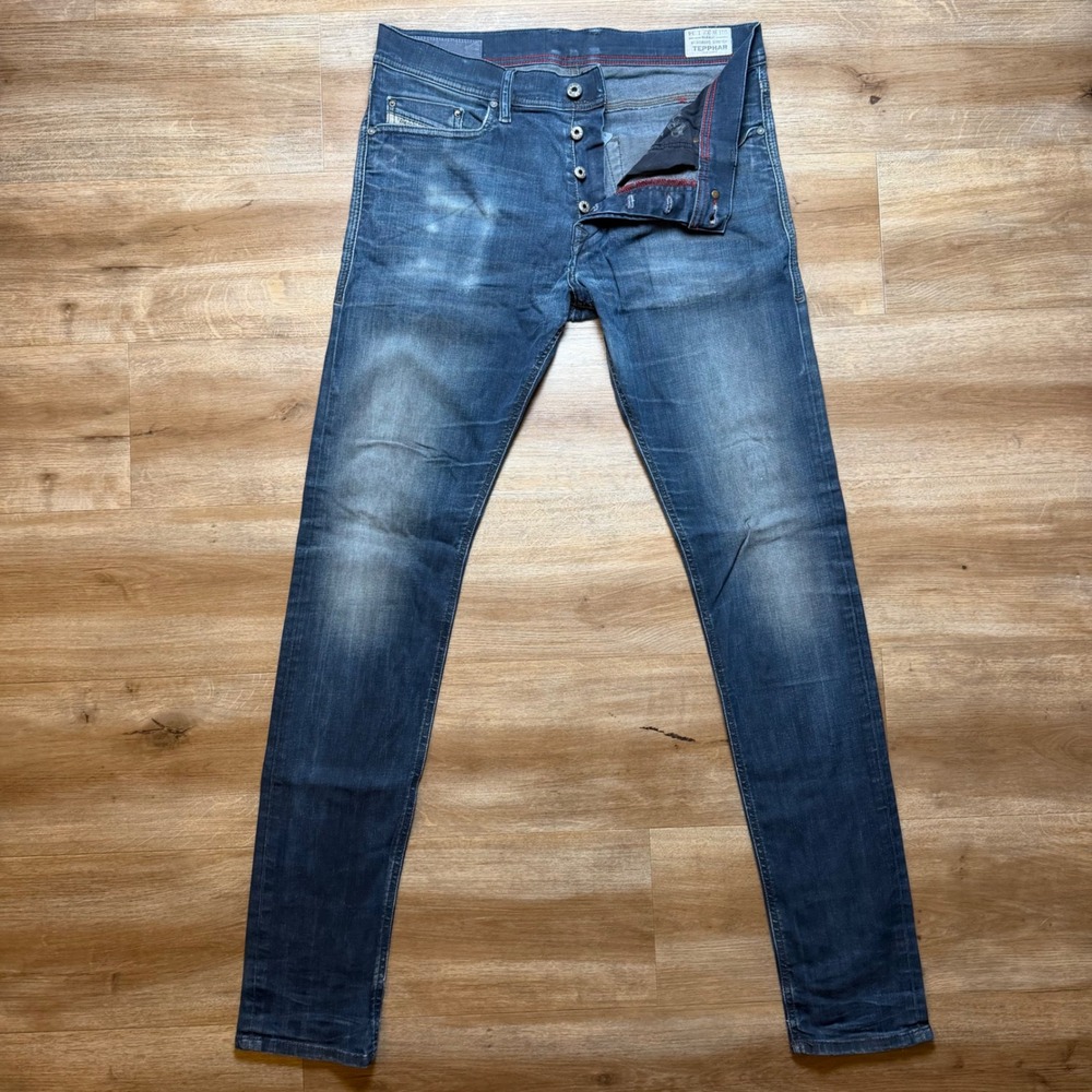 Diesel Tepphar Jeans Mens 32x34 Blue Slim Carrot Wash 0806Q Stretch Denim Pants